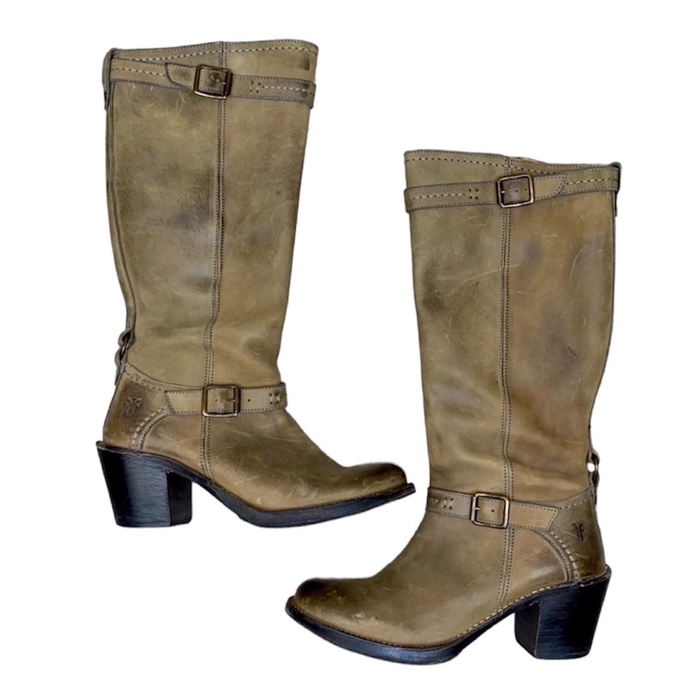 FRYE Carmen Tall Boots Size 8.5 Stone Tan Brown - Picture 2 of 16